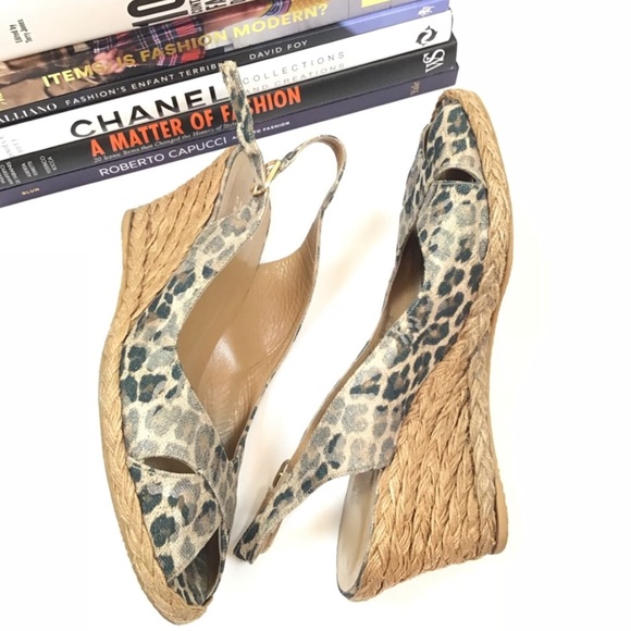 Stuart Weitzman Heels Leopard Print Wedge Sandals - Picture 6 of 8